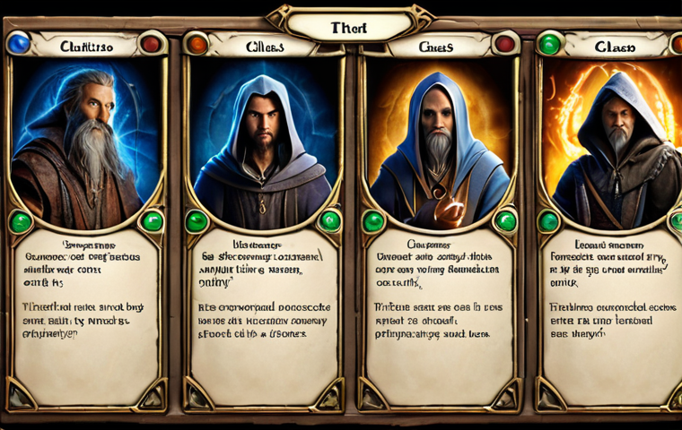 **
A Hit2 wizard character, early game, selecting their class. Focus on the importance of the right choice. Perhaps show different class icons or visual representations with the wizard contemplating. Environment: A mystical selection screen. Style: Fantasy RPG.
**