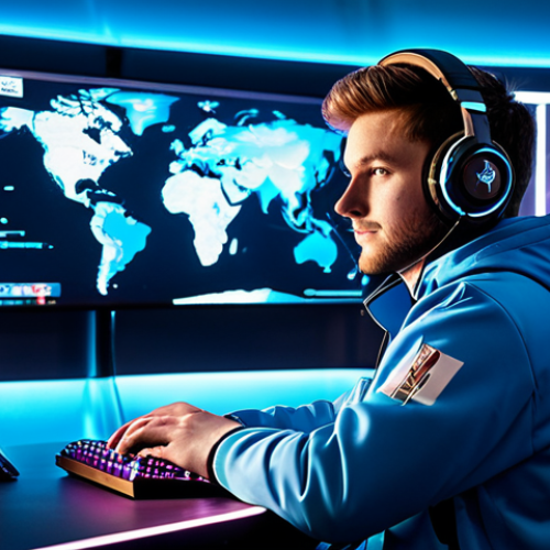 Home 8 A focused professional gamer, appearing mid-twenties, wearing a modest, branded esports jacket and a professional headset. They are seated at a futuristic gaming desk, gazing at a vibrant holographic display that clearly presents a unique and rare in-game cosmetic reward, symbolizing their hard-earned achievement. The background is a clean, well-lit modern gaming studio, subtly illuminated with professional lighting. The overall image conveys dedication and the satisfaction of earning exclusive rewards. fully clothed, appropriate attire, safe for work, perfect anatomy, correct proportions, natural pose, well-formed hands, proper finger count, natural body proportions, professional photography, high quality, professional, modest, family-friendly.